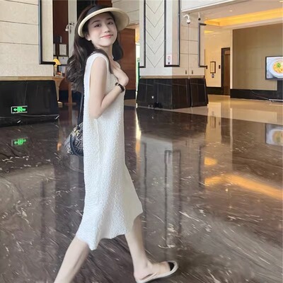 Ocnltiy法式气质无袖连衣裙女夏季高级感小个子波西米亚风中长裙
