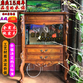 美式 雕花高端复古客厅落地生态鱼缸柜定制 实木鱼缸水族箱家用欧式