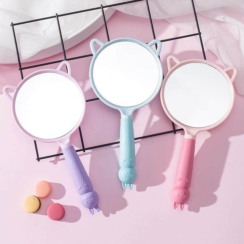 토끼 귀여운 거울 고양이 귀 손잡이 거울 고화질 화장품 거울 침실 데스크탑 핸드 헬드 크림 접착제 DIY 재료