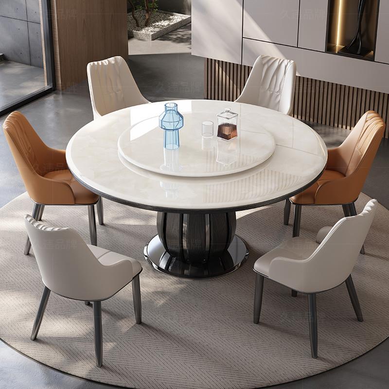 天然微晶石实木小户型简约圆桌家用饭桌现代轻奢大理石餐桌椅厂家