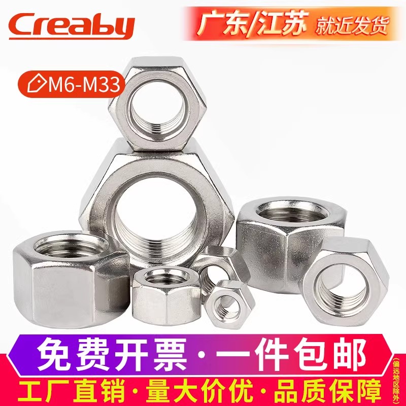 不锈钢加厚六角螺母栓帽