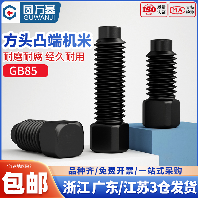 4.8级方头顶丝凸端紧定螺丝发黑碳钢刀架无头机米螺钉M6M8M10M20