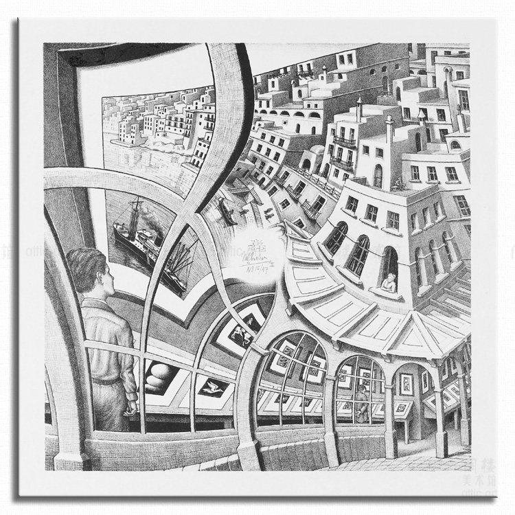 画廊 escher 埃舍尔 视错觉版画装饰画无框有框客厅书房酒吧