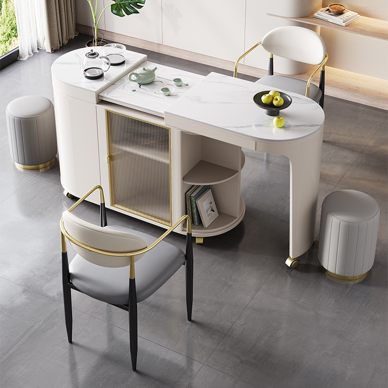 岩板茶桌椅组合可移动小茶台烧水壶一体轻奢现代简约伸缩家用茶车