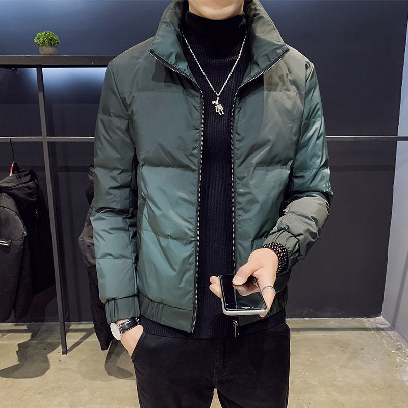 潮牌羽绒服男短款冬季轻薄韩版2025新款渐变加厚保暖立领休闲外套