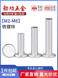 平帽卯丁柳丁GB109 铁镀锌平头实心铆钉敲击式 M2M2.5M3M4M5M6