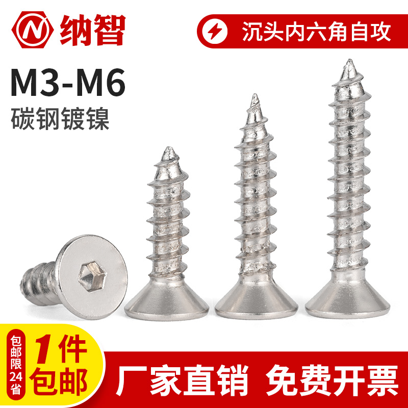 NZ 镀镍沉头内六角自攻螺丝钉铁平杯尖尾小木螺钉M3M3.5M4M5M6