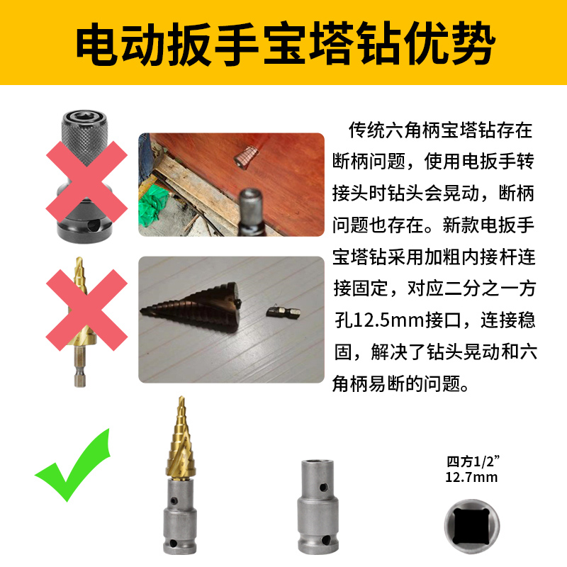电动扳手宝塔钻头木工开孔器风炮转换头阶梯钻多功能打孔阶梯塔形