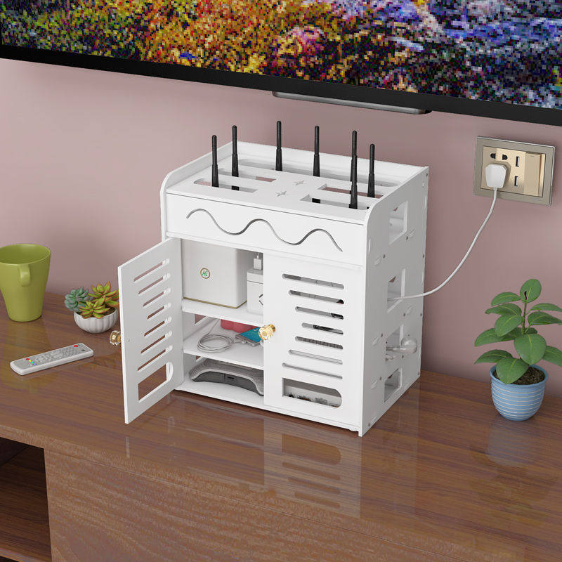 新疆包邮无线路由器收纳盒wifi收纳架猫电线插线板整理机顶盒置物