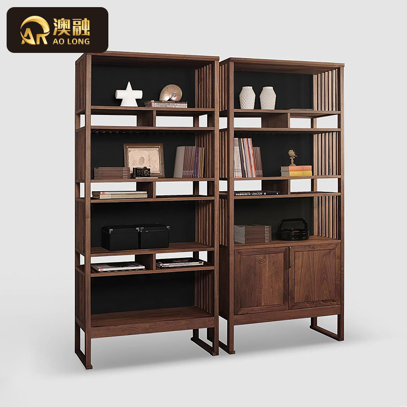 新中式实木书架简约现代书柜博古架大气禅意置物架展示柜组合书柜