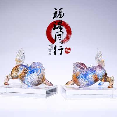 福瑞同行麒麟琉璃摆件招