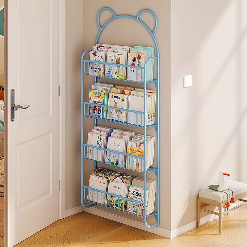 墙上书架壁挂式儿童简易铁艺绘本书本收纳架门后挂墙小型置物架