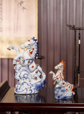 陶瓷大号马摆件招财办公室客厅家居装饰品白瓷工艺品马到成功摆设
