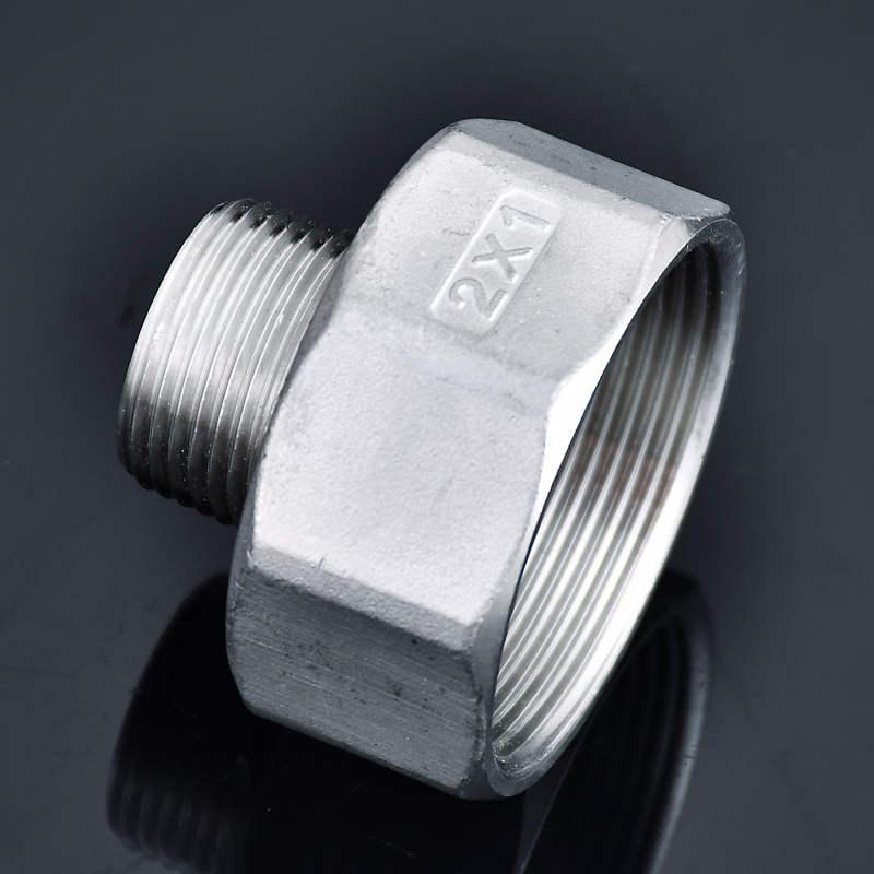 304不锈钢内外丝大小头变径内牙转外牙接头六角异径管箍直接4分25