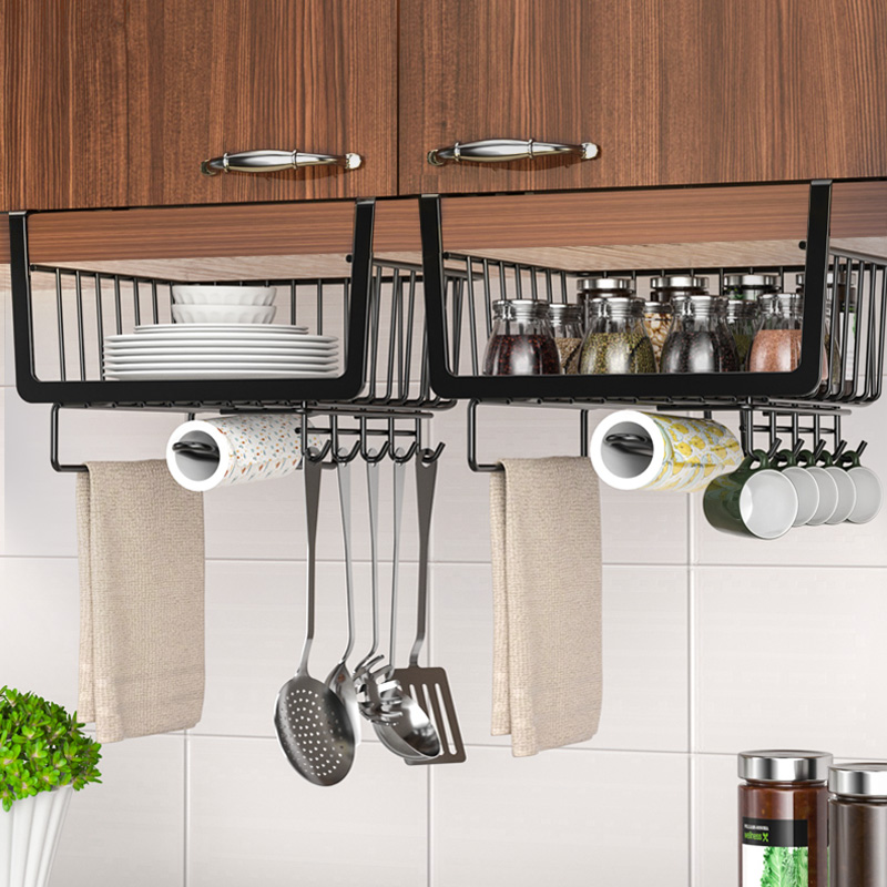 厨房置物架收纳神器橱柜悬挂分层调味料挂篮吊柜下挂伸缩挂架挂钩