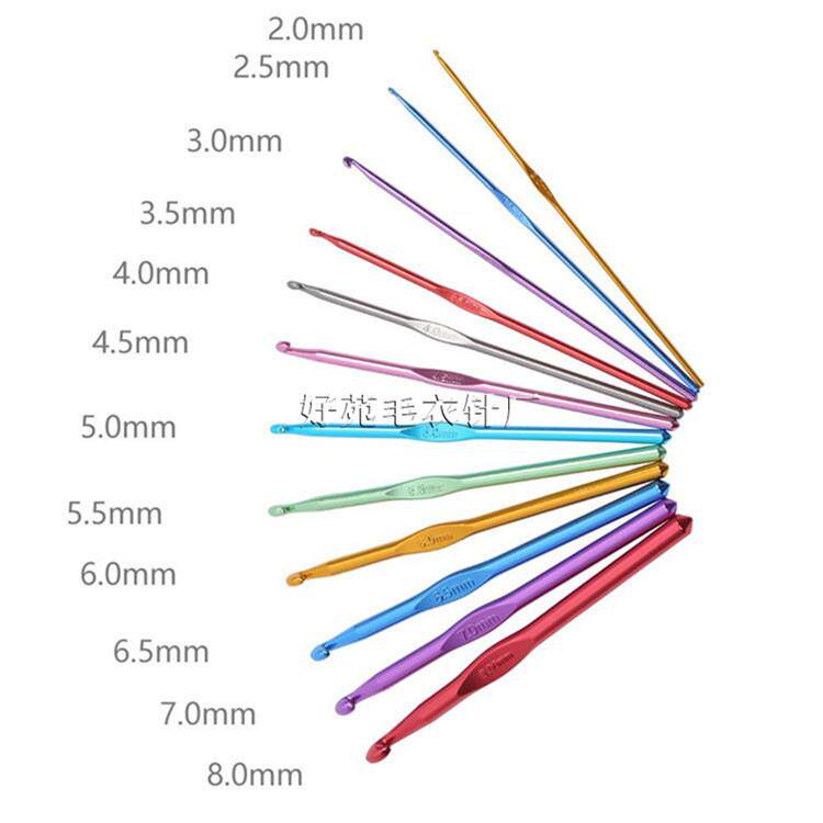 뜨개질 도구 스웨터 바늘 금속 크로셰 뜨개질 후크 색상 산화 알루미늄 합금 크로셰 뜨개질 후크 22개 세트