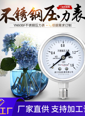 YN60BF充硅油耐腐蚀耐高温低温智能英制螺纹2分不锈钢耐震压力表