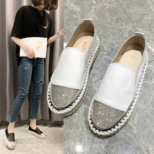 乐福鞋厚底平底水钻时尚女鞋新Loafers diamond women flat shoes