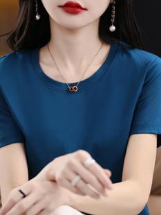 V領(lǐng)圓領(lǐng)寬松大碼 新國貨 100%純棉T恤女130支雙面絲光棉短袖 夏