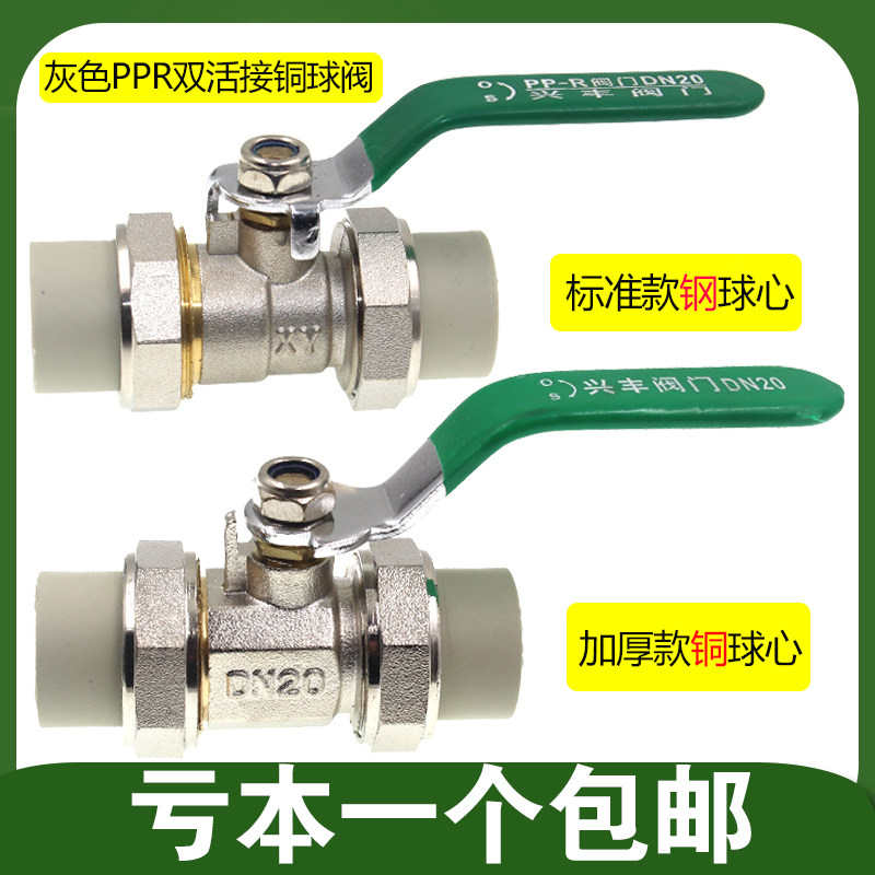 兴丰灰色PPR双活接球阀20 25 32 40 50 63铜球心钢球芯PE水阀开关 - 实物图