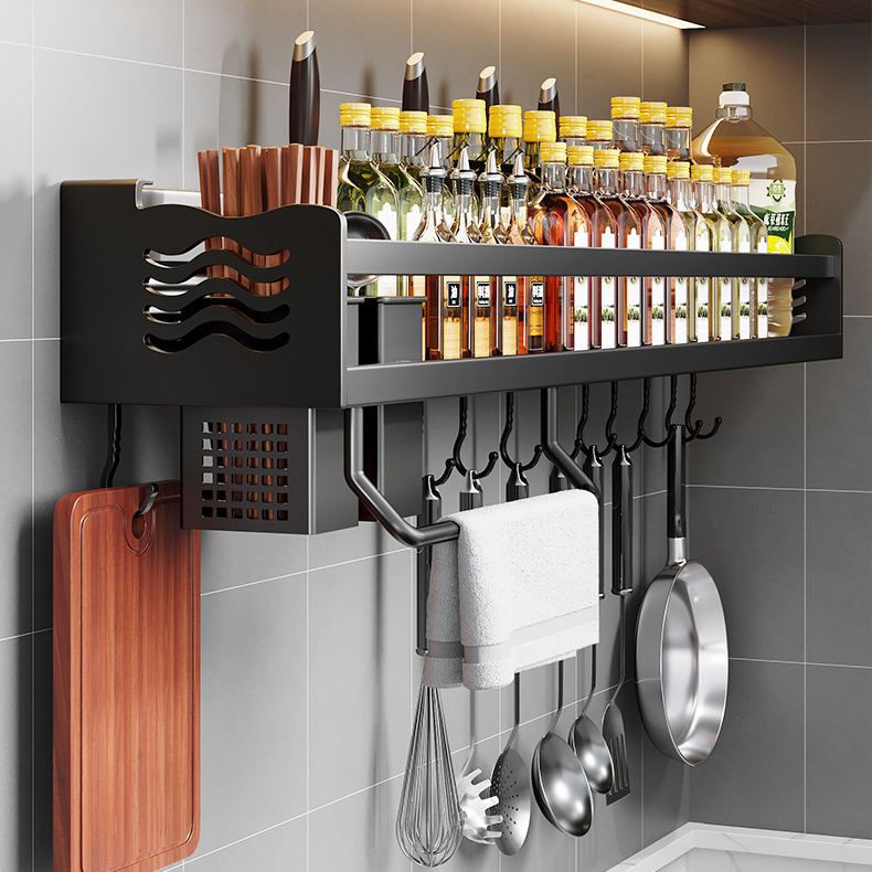 厨房储物架调味品收纳置物架免打孔壁挂式筷子刀架锅铲挂架强承重