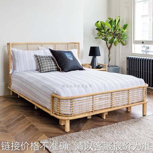北欧藤编床1.8米双人床印尼真藤艺术床酒店民宿ins风藤床