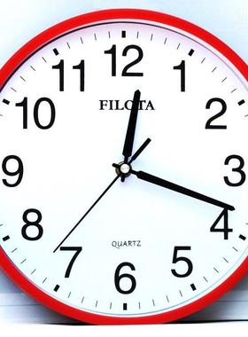 时尚石英无声时钟红色钟表装饰表芯防水墙壁客厅家用挂钟大气指针