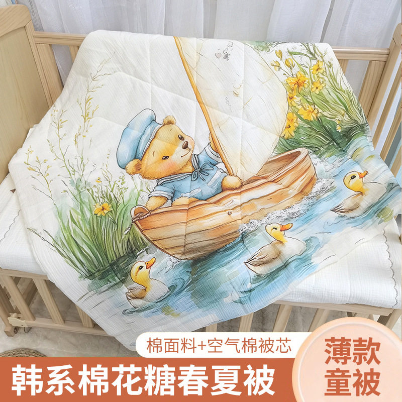 婴儿纯棉绉布童被 卡通数码印花空气棉童被新生儿盖毯婴童抱被