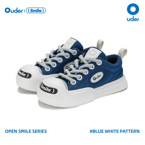 Ouder开口笑增高蓝白色帆布鞋