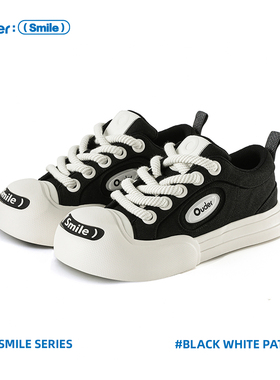 【白鹿同款】Ouder smiler开口笑帆布鞋女厚底增高圆头黑白大头鞋