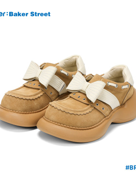 Ouder 乐福鞋女复古英伦风浅口蝴蝶结休闲鞋夏新款厚底增高大头鞋