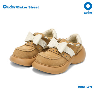 Ouder 乐福鞋女复古英伦风浅口蝴蝶结休闲鞋夏新款厚底增高大头鞋