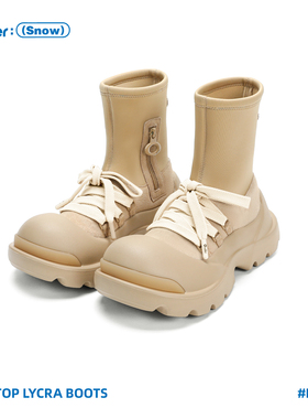 Ouder 冬新款莱卡袜靴女防水防滑厚底增高马丁靴真皮丑萌大头鞋靴