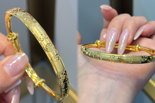 水贝黄金足金999.9 5G黄金莲花福字手镯送妈妈礼物按实时金价