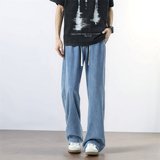 莱赛尔天丝牛仔裤男女夏季薄款浅蓝潮牌阔腿长裤宽松直筒冰丝裤子，男装牛仔裤，电商A306-2