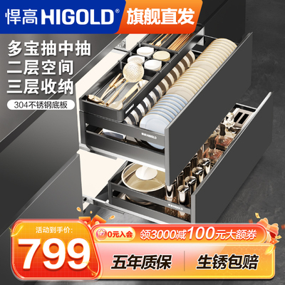 悍高橱柜拉篮三层碗篮拉篮抽中抽