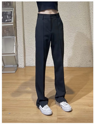 黑色休闲西装裤女春秋季新款设计感小众高腰窄版高级感垂感直筒裤