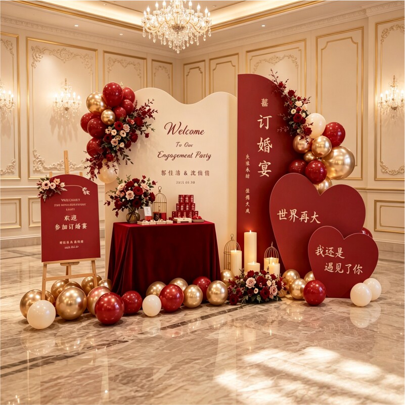 红色主题订婚宴布置装饰场景2026背景墙kt板氛围装饰装扮布置套餐