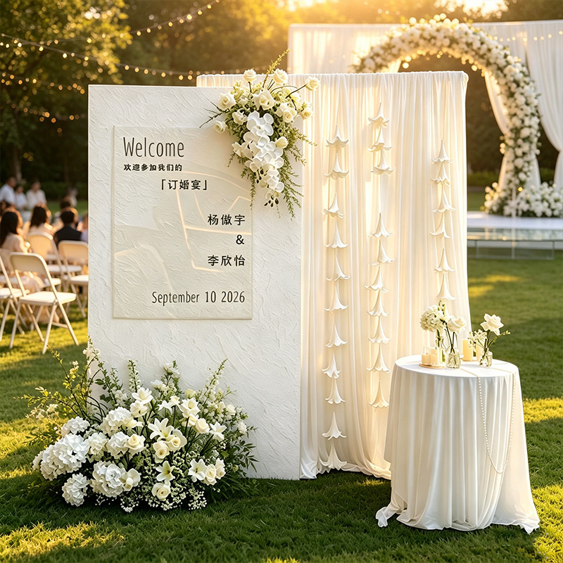 订婚宴布置装饰迎宾区背景墙kt板图片