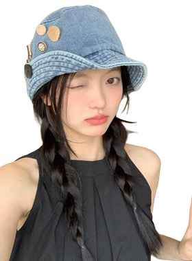 纽扣渔夫帽女秋冬大头围显脸小