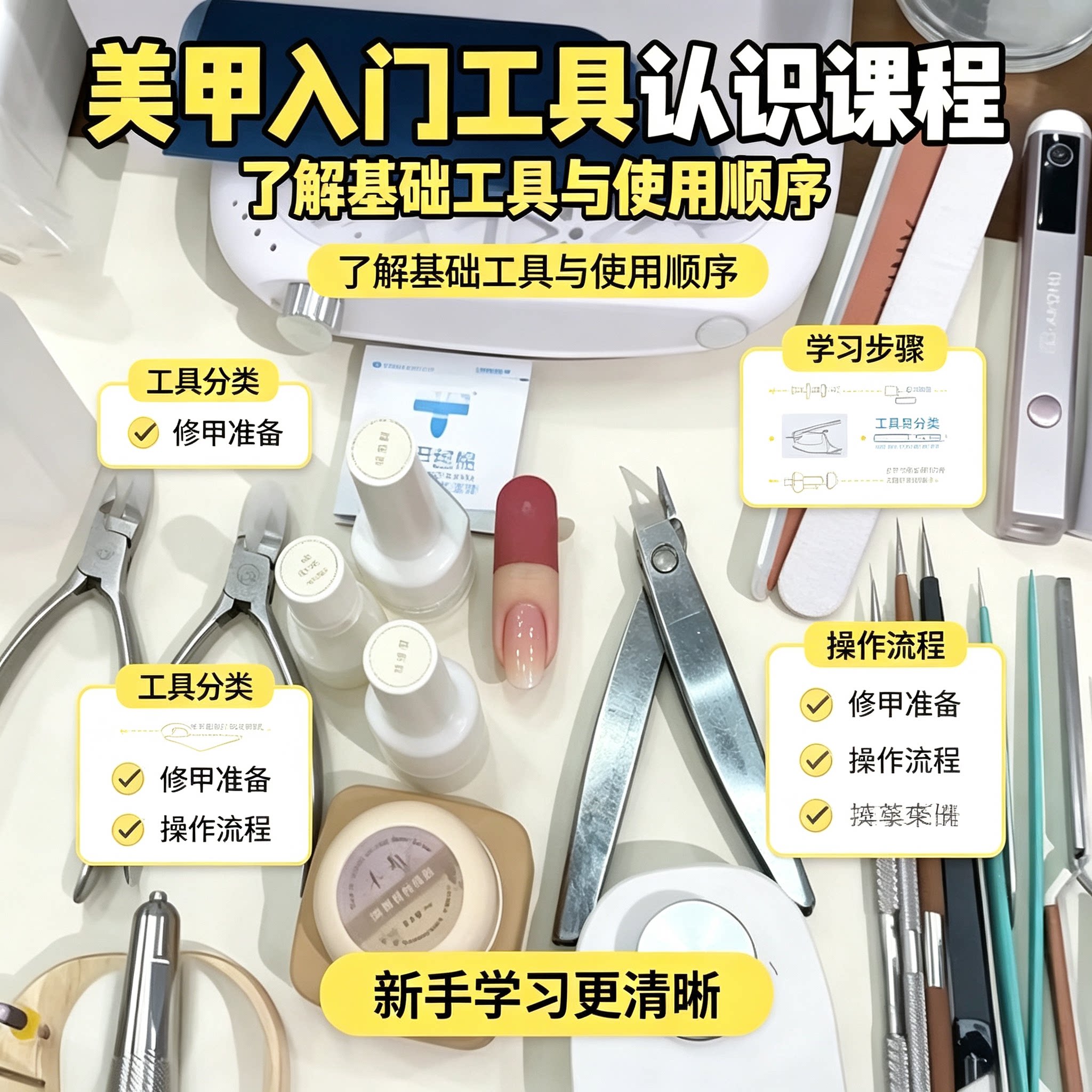 美甲入门工具认识课程基础工具使用顺序修甲准备操作流程新手学习