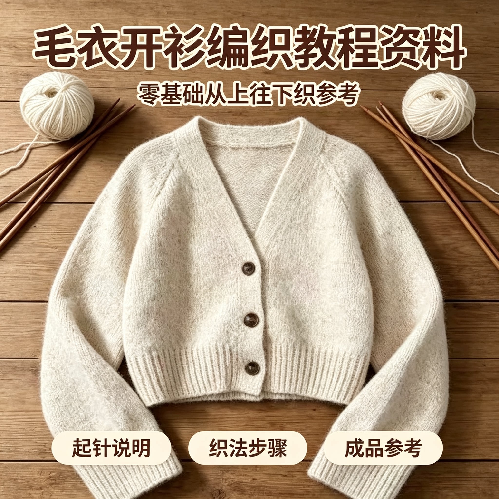 毛衣开衫棒针编织零基础教程从上往下织起针步骤手工diy图解资料