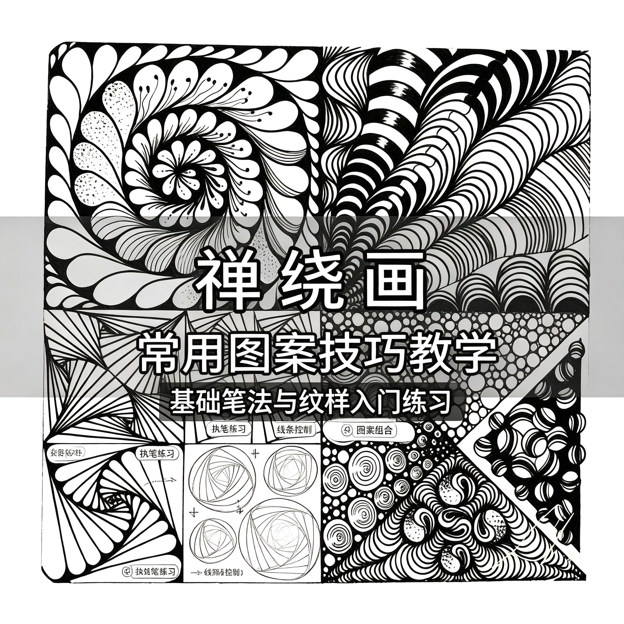 零基础禅绕画常用图案技巧教学笔法纹样入门手绘临摹练习全套教程