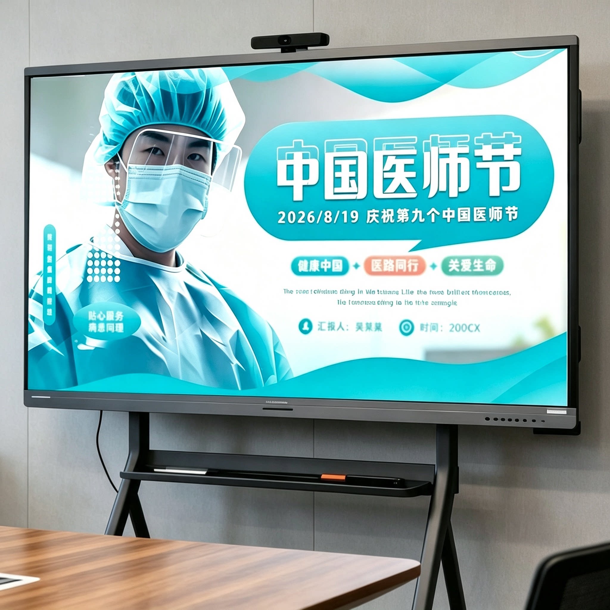医师节主题PPT模板医院医护人员节日表彰汇报演讲课件幻灯片素材