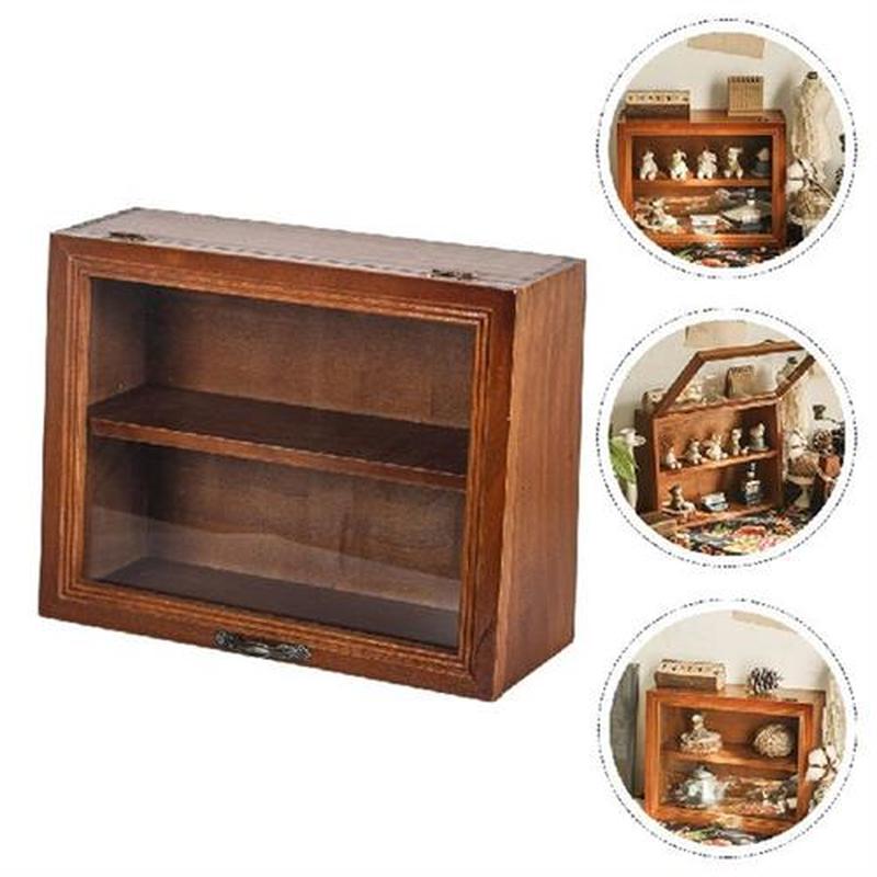 Display Box Cabinet Wood Shadow Bread Storage Case