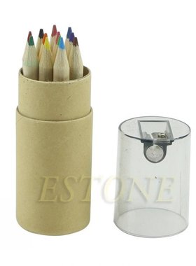 12Pc Wooden 12 Colors Painting Writing Pencils W/ Sharpener