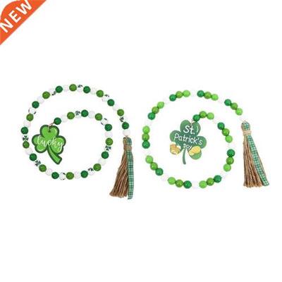 Patricks Day Wood Beads Garland with Tassels Lucky