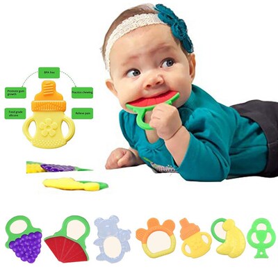 Toddlers Infants Baby Teething Toys Soft Silicone Fruit Cad