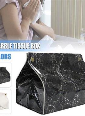 1pc Tissue Box Cover Durable Leather Marble Tissues Storage