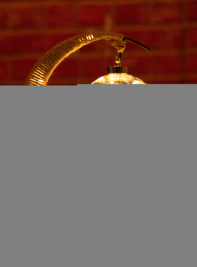 LED Moon Sepak Takraw Lamp Handmade Hemp Rope Wrought Iron